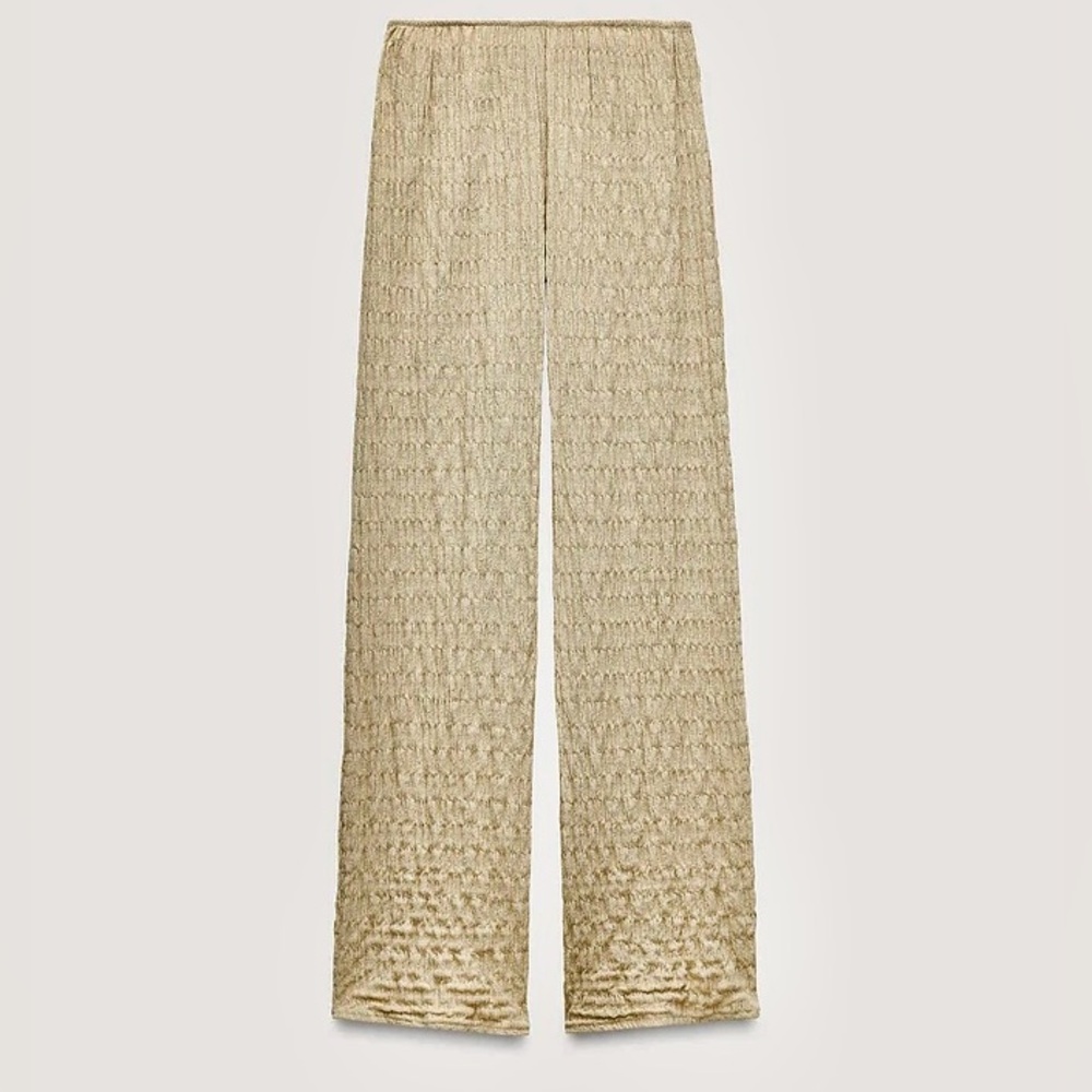 Zara NWT pale olive textured elastic waistband summer pull on pants - Picture 3 of 5